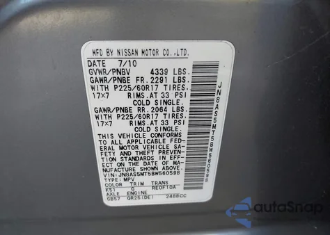 2011 Nissan Rogue Sv z USA, uszkodzony, nr VIN JN8AS5MT5BW560598